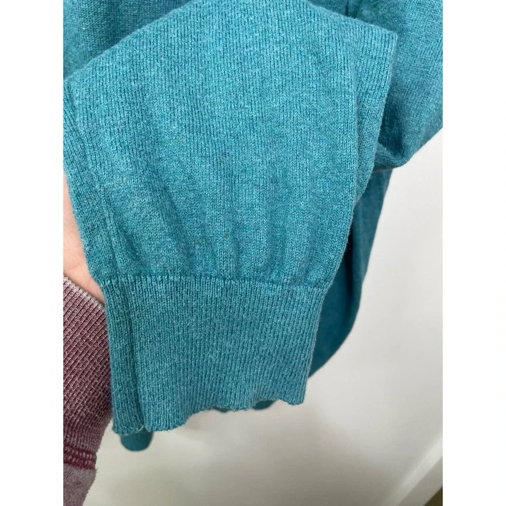 LL Bean Mens V-Neck Sweater Teal Blue Cotton Cashmere Blend L-Tall Preppy Gorp